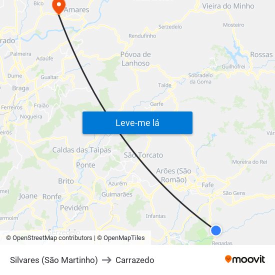 Silvares (São Martinho) to Carrazedo map