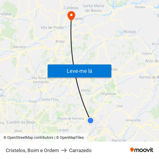 Cristelos, Boim e Ordem to Carrazedo map