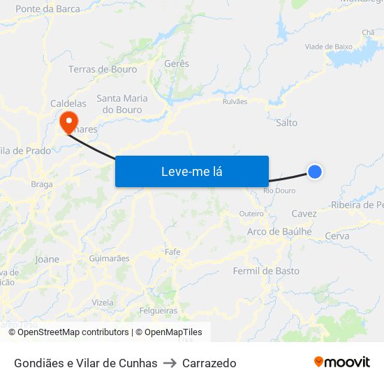 Gondiães e Vilar de Cunhas to Carrazedo map