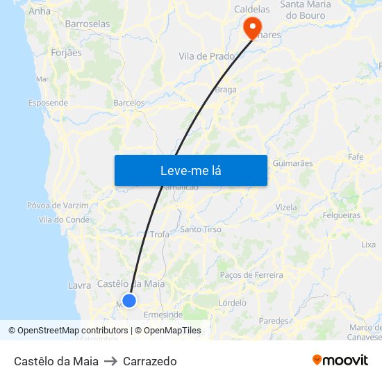 Castêlo da Maia to Carrazedo map