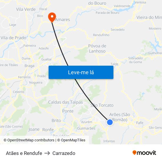 Atães e Rendufe to Carrazedo map