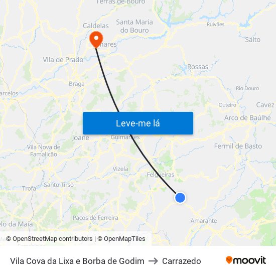 Vila Cova da Lixa e Borba de Godim to Carrazedo map