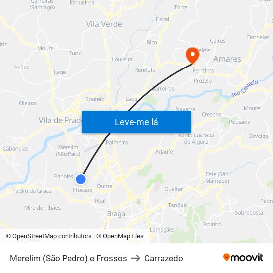 Merelim (São Pedro) e Frossos to Carrazedo map