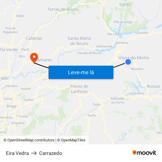 Eira Vedra to Carrazedo map