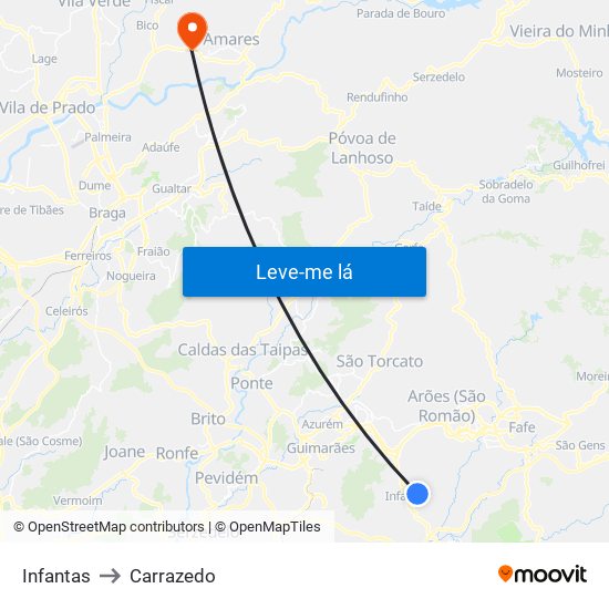 Infantas to Carrazedo map