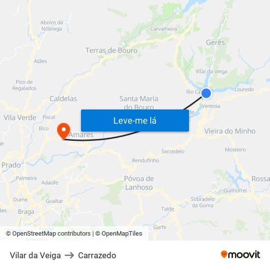 Vilar da Veiga to Carrazedo map