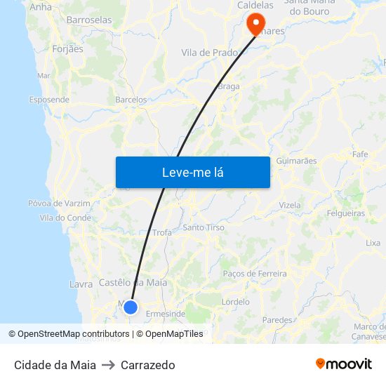 Cidade da Maia to Carrazedo map