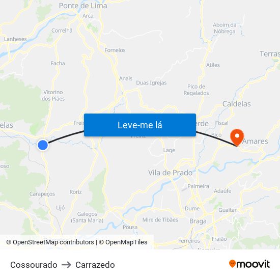 Cossourado to Carrazedo map
