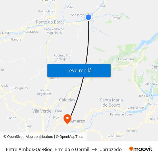 Entre Ambos-Os-Rios, Ermida e Germil to Carrazedo map