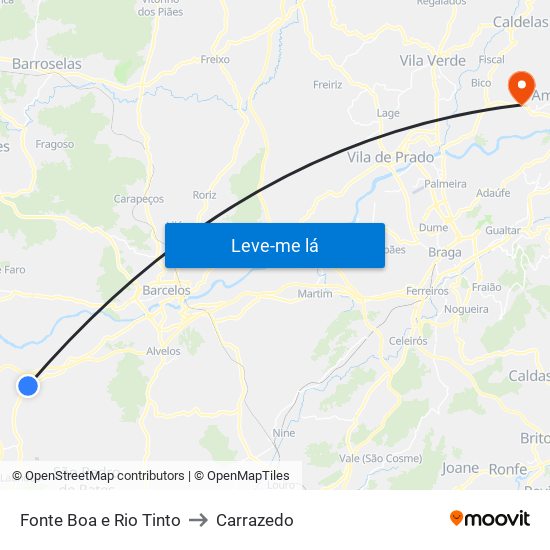 Fonte Boa e Rio Tinto to Carrazedo map