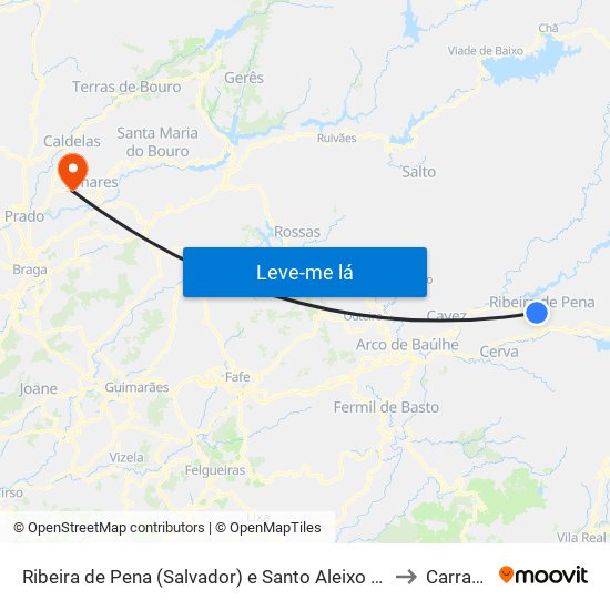 Ribeira de Pena (Salvador) e Santo Aleixo de Além-Tâmega to Carrazedo map