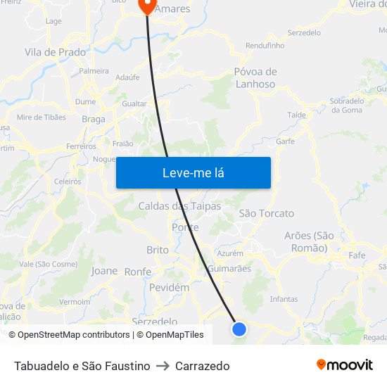 Tabuadelo e São Faustino to Carrazedo map