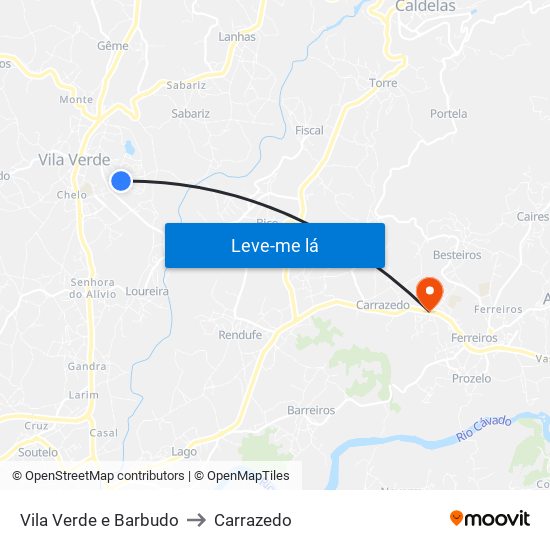 Vila Verde e Barbudo to Carrazedo map