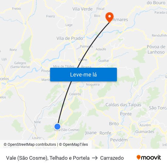 Vale (São Cosme), Telhado e Portela to Carrazedo map