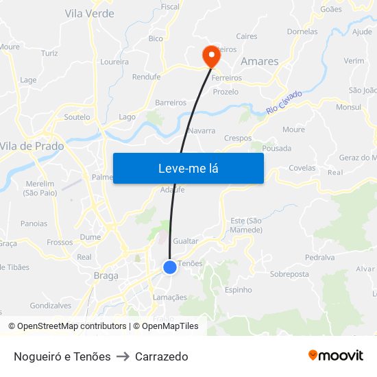 Nogueiró e Tenões to Carrazedo map