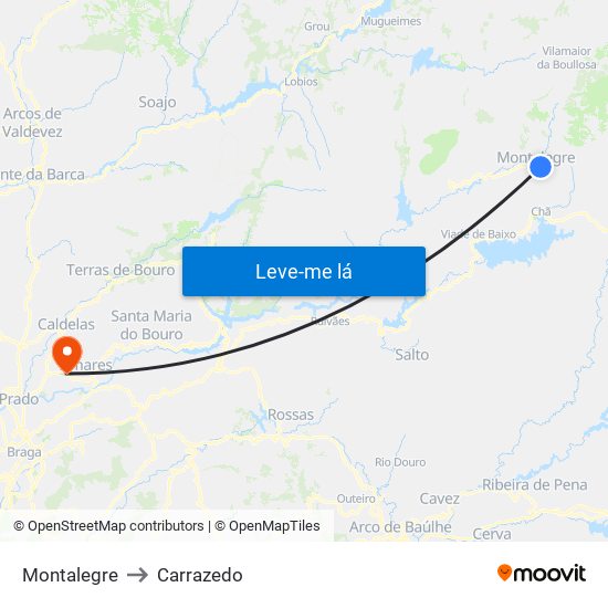 Montalegre to Carrazedo map
