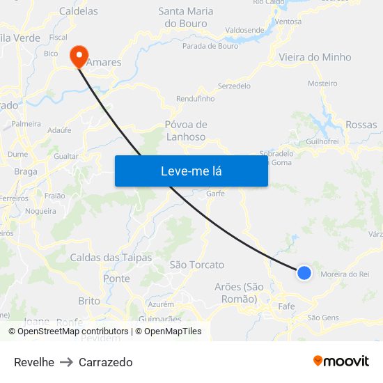 Revelhe to Carrazedo map