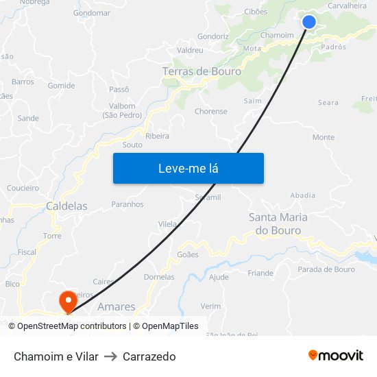 Chamoim e Vilar to Carrazedo map