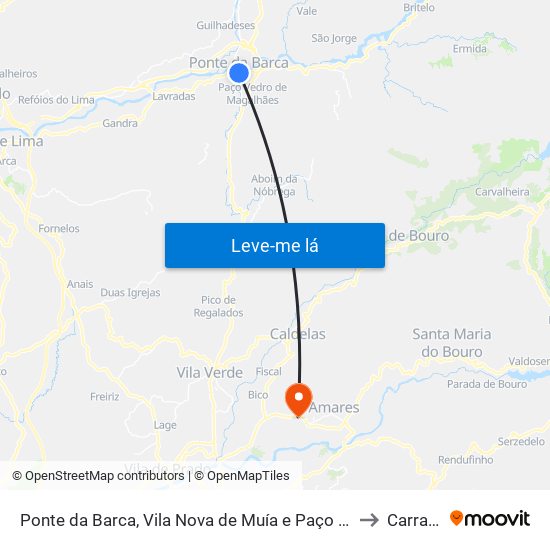 Ponte da Barca, Vila Nova de Muía e Paço Vedro de Magalhães to Carrazedo map