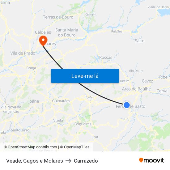 Veade, Gagos e Molares to Carrazedo map