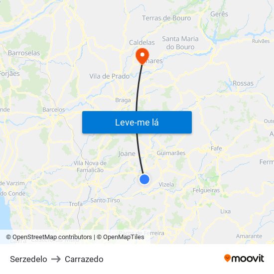 Serzedelo to Carrazedo map