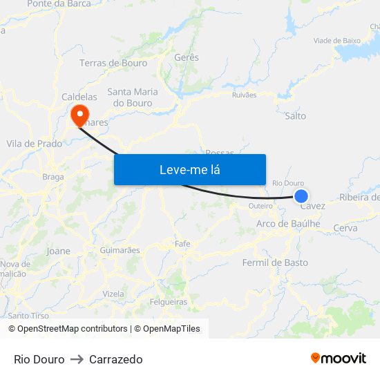 Rio Douro to Carrazedo map