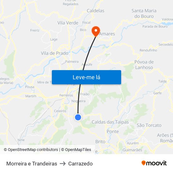 Morreira e Trandeiras to Carrazedo map