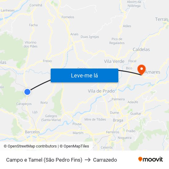 Campo e Tamel (São Pedro Fins) to Carrazedo map
