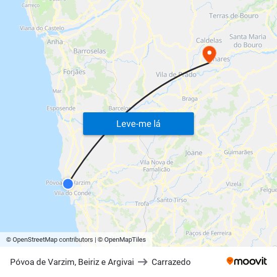 Póvoa de Varzim, Beiriz e Argivai to Carrazedo map