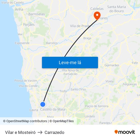 Vilar e Mosteiró to Carrazedo map