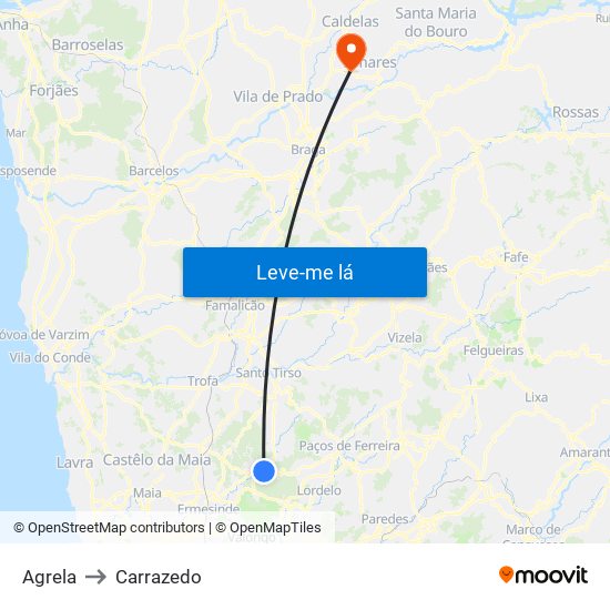 Agrela to Carrazedo map