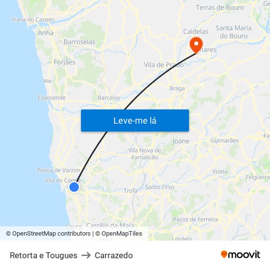 Retorta e Tougues to Carrazedo map