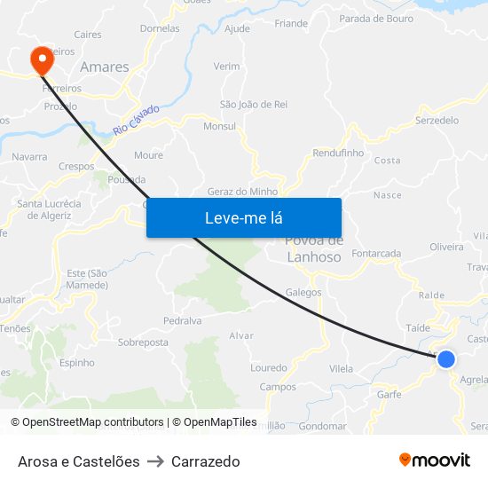 Arosa e Castelões to Carrazedo map