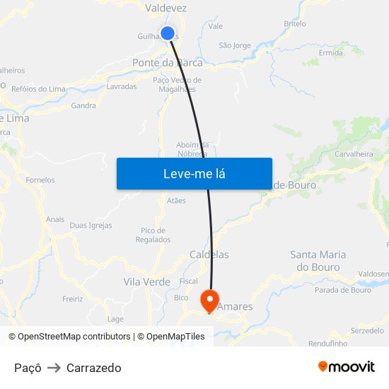 Paçô to Carrazedo map