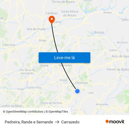 Pedreira, Rande e Sernande to Carrazedo map
