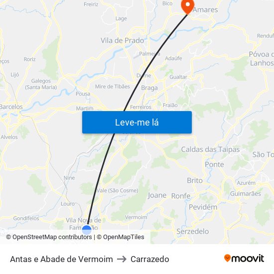 Antas e Abade de Vermoim to Carrazedo map