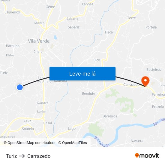 Turiz to Carrazedo map