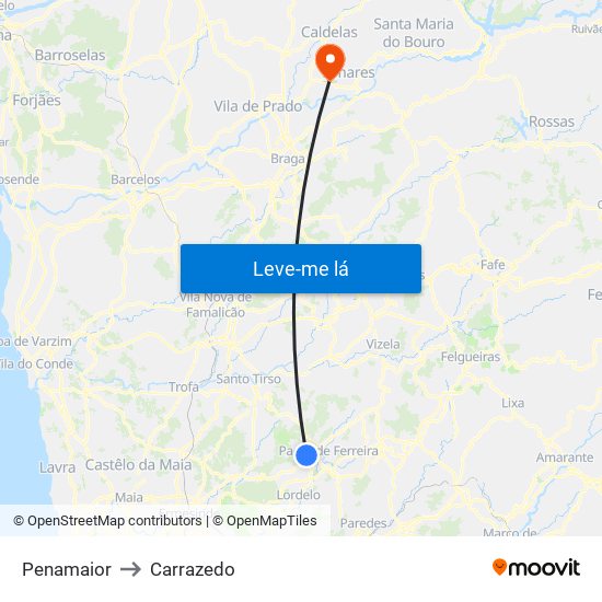 Penamaior to Carrazedo map