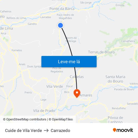 Cuide de Vila Verde to Carrazedo map