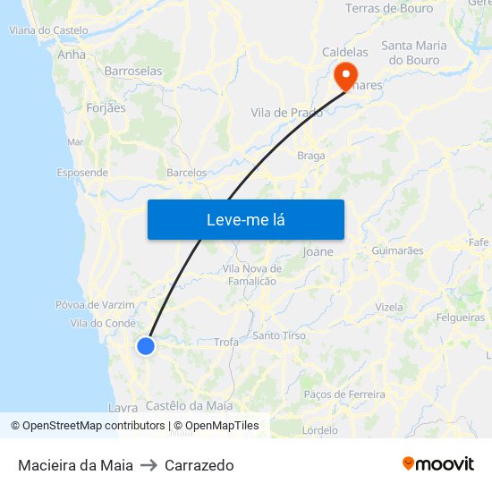Macieira da Maia to Carrazedo map
