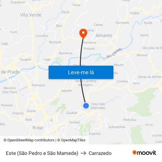 Este (São Pedro e São Mamede) to Carrazedo map