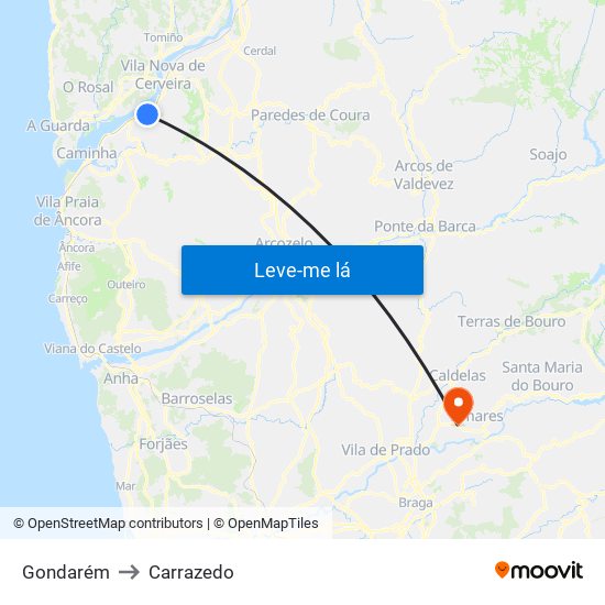 Gondarém to Carrazedo map