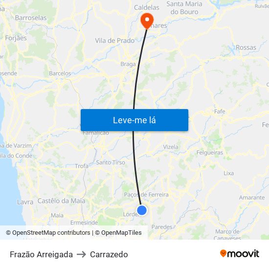 Frazão Arreigada to Carrazedo map