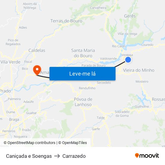 Caniçada e Soengas to Carrazedo map