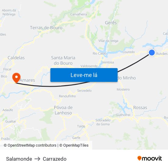 Salamonde to Carrazedo map