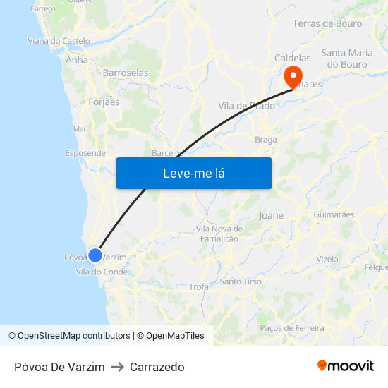 Póvoa De Varzim to Carrazedo map