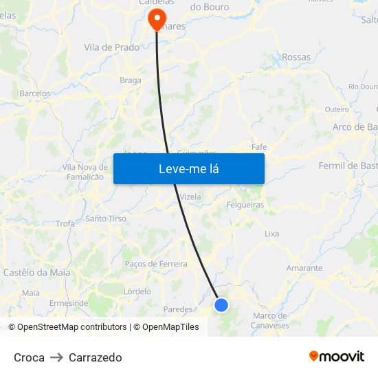 Croca to Carrazedo map