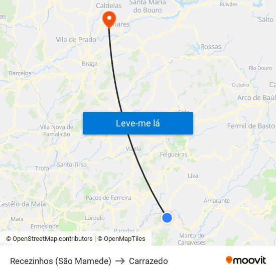 Recezinhos (São Mamede) to Carrazedo map