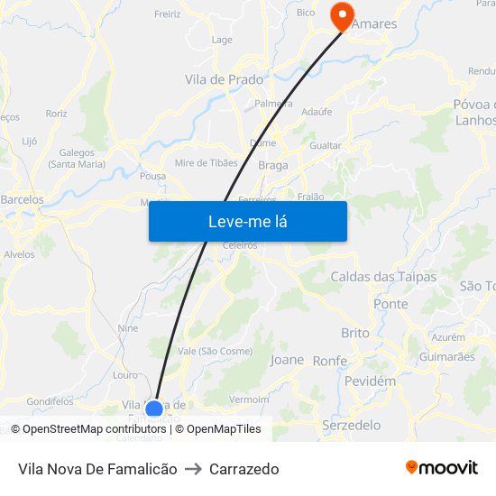 Vila Nova De Famalicão to Carrazedo map