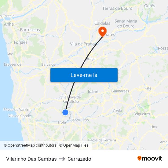 Vilarinho Das Cambas to Carrazedo map